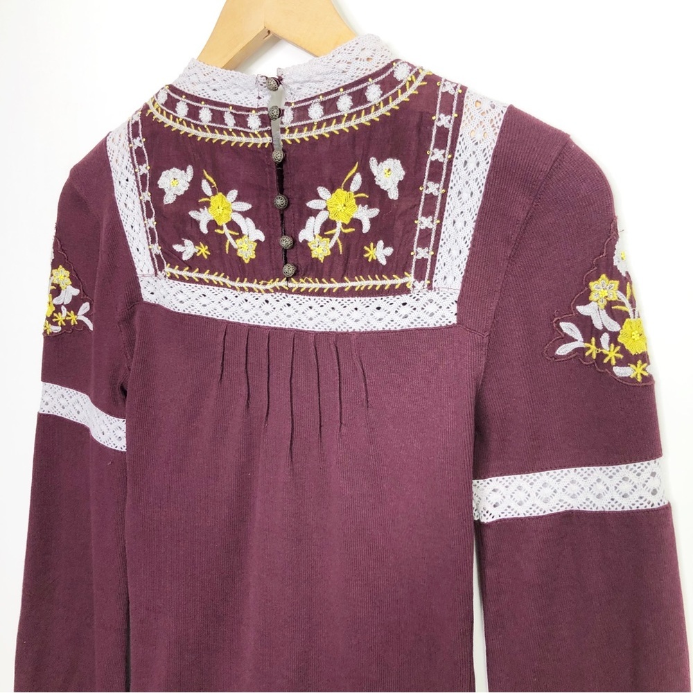 FREE People burgundy embroidered BoHo blouse - Picture 6 of 12
